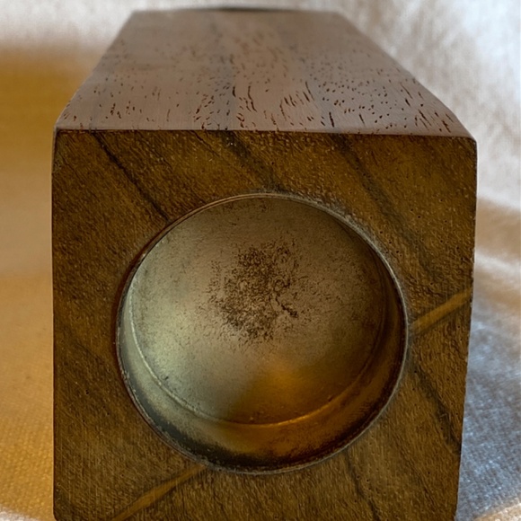 Candle Holder Teak Pillar, tall, square, metal insert for tea light. India - Picture 5 of 5